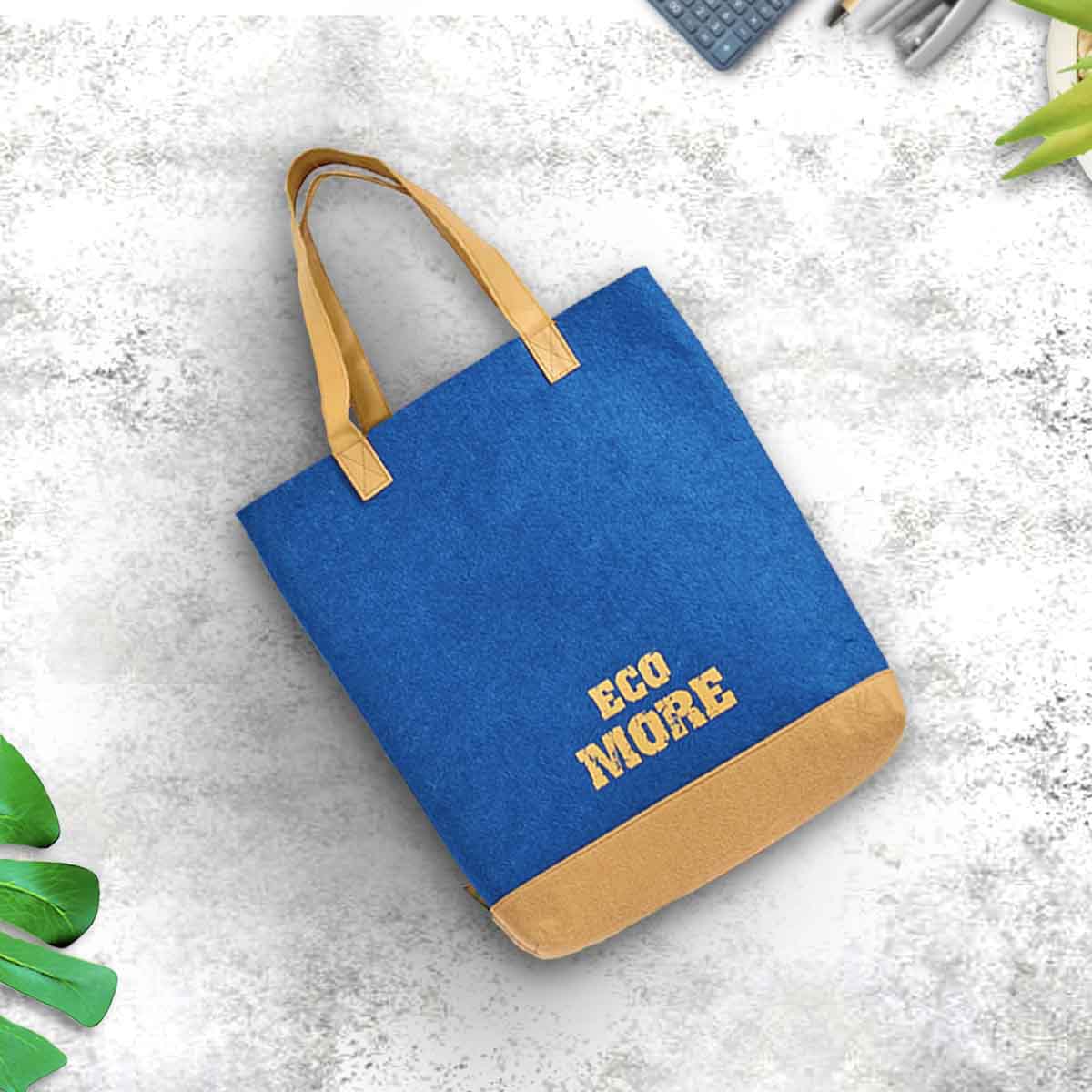 rPet Felt Tote Bag with Leather Handle